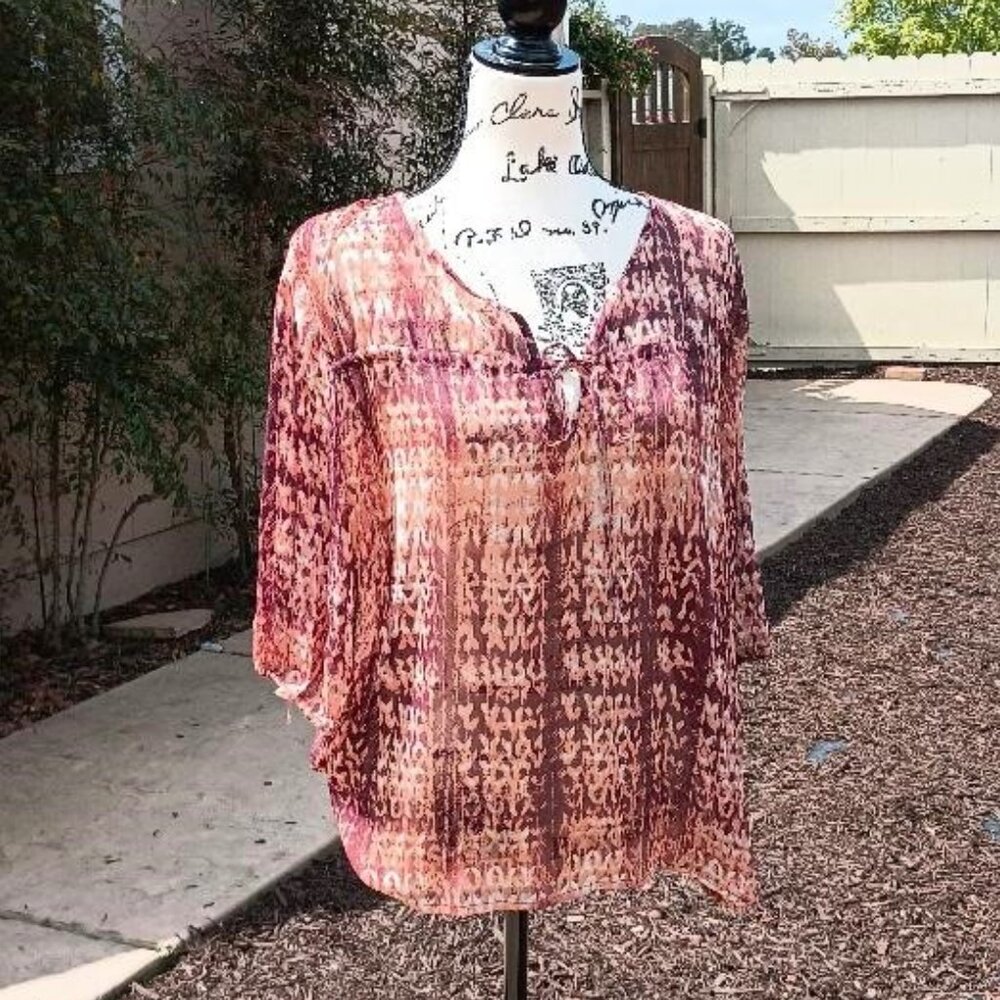 🧡4 for $20 Tribal Mudd Top Blouse Semi-Sheer Juniors XL Peasant 3/4 Sleeve